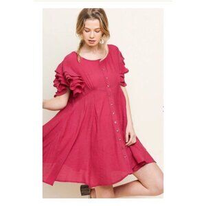 Umgee Flutter Sleeve Dress in Coral Small NWT